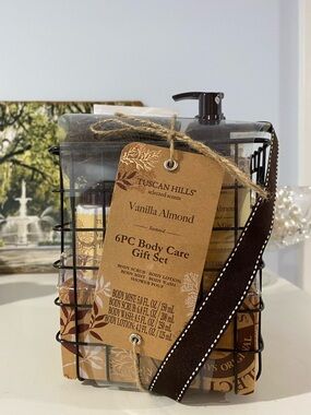 🆕 Tuscan Hills Vanilla Almond 6 Piece Body Care Gift Set Scrub Lotion Wash Mist